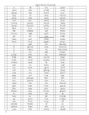 English Worksheet: Sight Word Checklist