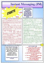 English Worksheet: Instant Messaging (IM) ETIQUETTE