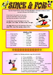 English Worksheet: FOR and  SINCE