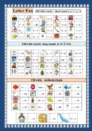 English Worksheet: Letter fun with vowels