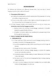 English worksheet: age and acquisition