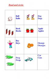 English Worksheet: singular and plural