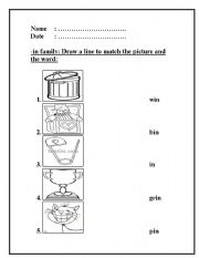 English Worksheet: -in word family