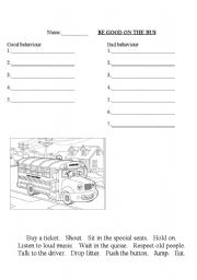 English worksheet: Be good on the bus