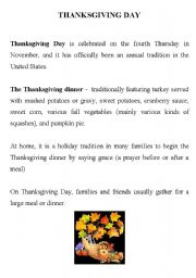 English worksheet: thanksgiving day