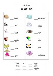 English Worksheet: Articles 