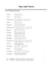 English Worksheet: Days and Classes Double Puzzle