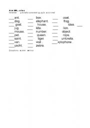 English worksheet: A tor An quiz a to z