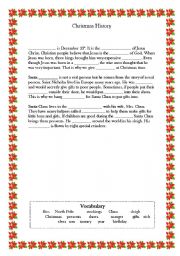 English Worksheet: Christmas Cloze History Worksheet