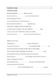 English worksheet: Prepositions in songs