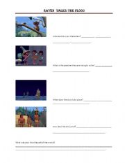 English worksheet: Raven Tales: The Flood Comprehension Questions