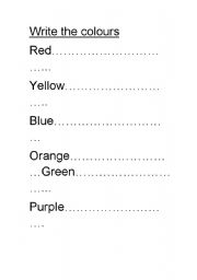 English worksheet: write the colours