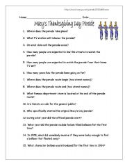 English Worksheet: Thanksgiving Day Parade