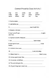 English worksheet: Common Proverbs CLOZE