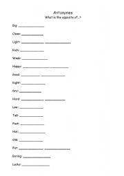 English worksheet: Antonymes