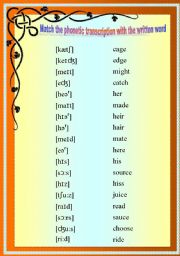 matching phonetic by ESL matching worksheet    isa2 exercise  PHONETICS