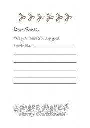 English worksheet: letter for Sta. Claus