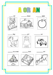 English Worksheet: A, AN