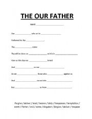 English worksheet: Our Father Cloze Activity