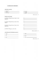 English worksheet: vocabulary exercises for beginners