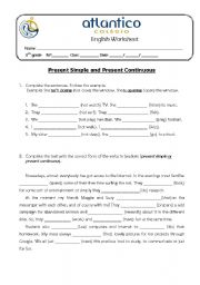 English Worksheet: Present Simple and Present Continuous