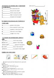 English Worksheet: food and drinks, countable-uncountables,some-any,how many-how much,thereis-there are