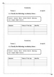 English worksheet: vocabulary about the seasons