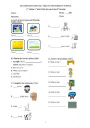 English Worksheet: 4th grades exam 1