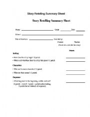 English Worksheet: Story Retelling Form