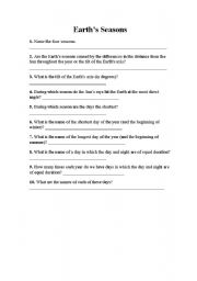 English Worksheet: Earths Seasons