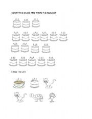 English Worksheet: count the cakes