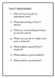 English worksheet: Beginning of the year questionnaire