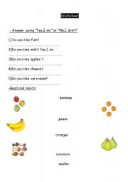 English Worksheet: food and fruit