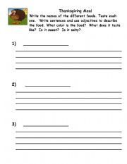 English Worksheet: Thanksgiving Meal