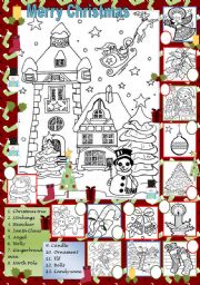 English Worksheet: Christmas coloring and matching