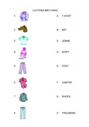 English worksheets: Match the Clothes to the words