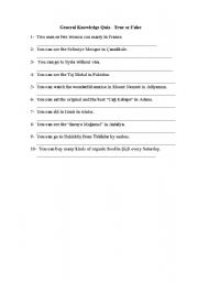 English worksheet: general knowledge quiz