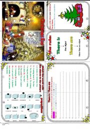 English Worksheet: Christmas Eve minibook : Christmas+there is/there are + prepositions.