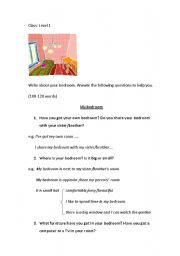 English Worksheet: Write about your bedroom composition