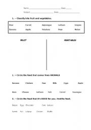 English worksheet: Classify the food
