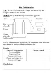 English worksheet: Batteries Experiment