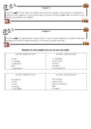 English worksheet: project: buy your school supplies