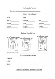 English worksheet: colours and Clothes