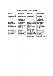 English Worksheet: Spelling Choice Boards