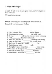 English worksheet: Accept or except?