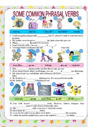 English Worksheet: Some common phrasal verbs **with key**
