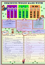 Compound words made with some, any and no * grammar * 5 tasks * 2 pages * with key *** fully editable***