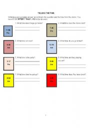 English worksheet: TELLING THE TIME. WHAT TIME IS IT? 