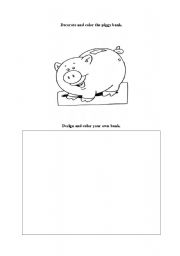 English Worksheet: Color and Design Your Own Piggy Bank