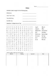 English worksheet: Months, seasons and dates worksheet